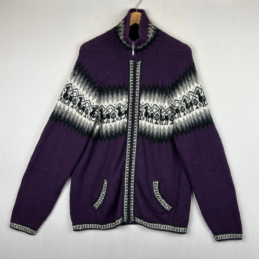 Alpaca Connection Purple Peruvian Alpaca Wool Cardigan Sweater Women's Size XL